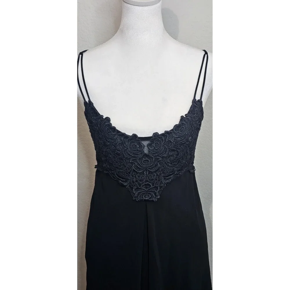 Y2K Flora Nikrooz Made USA Black Lace Chemise Slip Nightgown Lingerie Sz Small